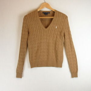 Ralph Lauren Sport Camel Cotton Cable Knit Sweater Size L